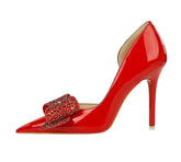 Crystal Embellished Bow Detailed Pump Stilettos EU 33 / Red / 10.5CM